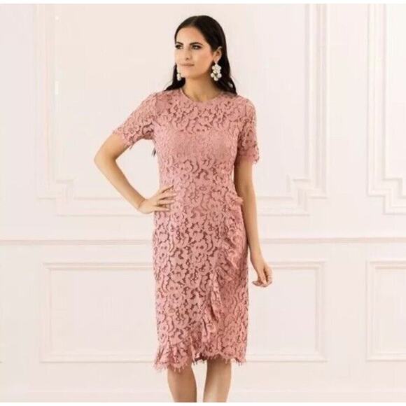 Rachel Parcell Pink Lace Dress Size Medium Knee Length Short Sleeve Ruffle - Picture 1 of 8